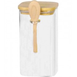 Porta Mantimento 1,3 Litros 18,5cm Por 10cm Em Vidro Borossilicato Com Tampa E Colher Bambu